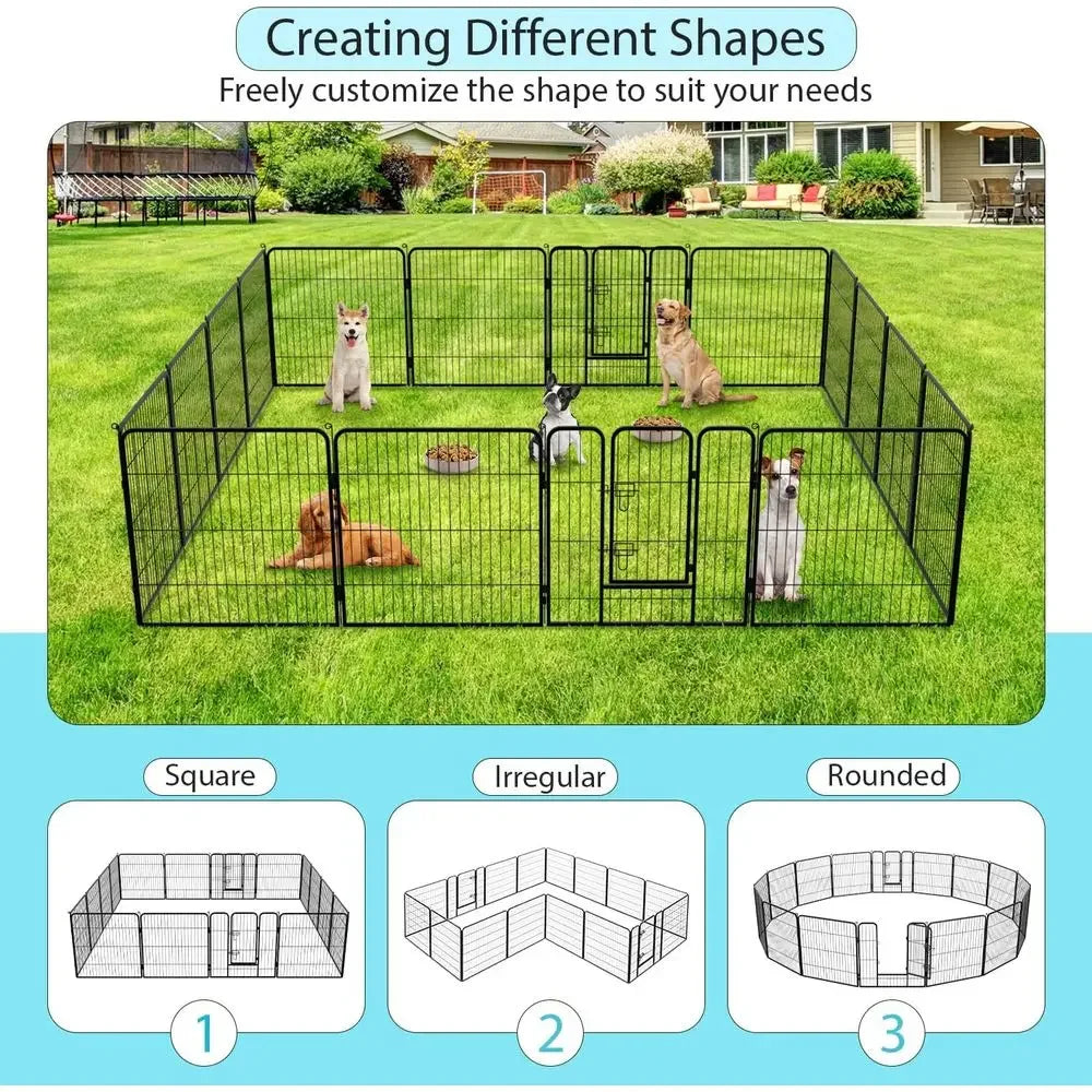16-Panel Heavy-Duty Dog Playpen with Lockable Double Door, 32 Tall for Indoor/Outdoor Use