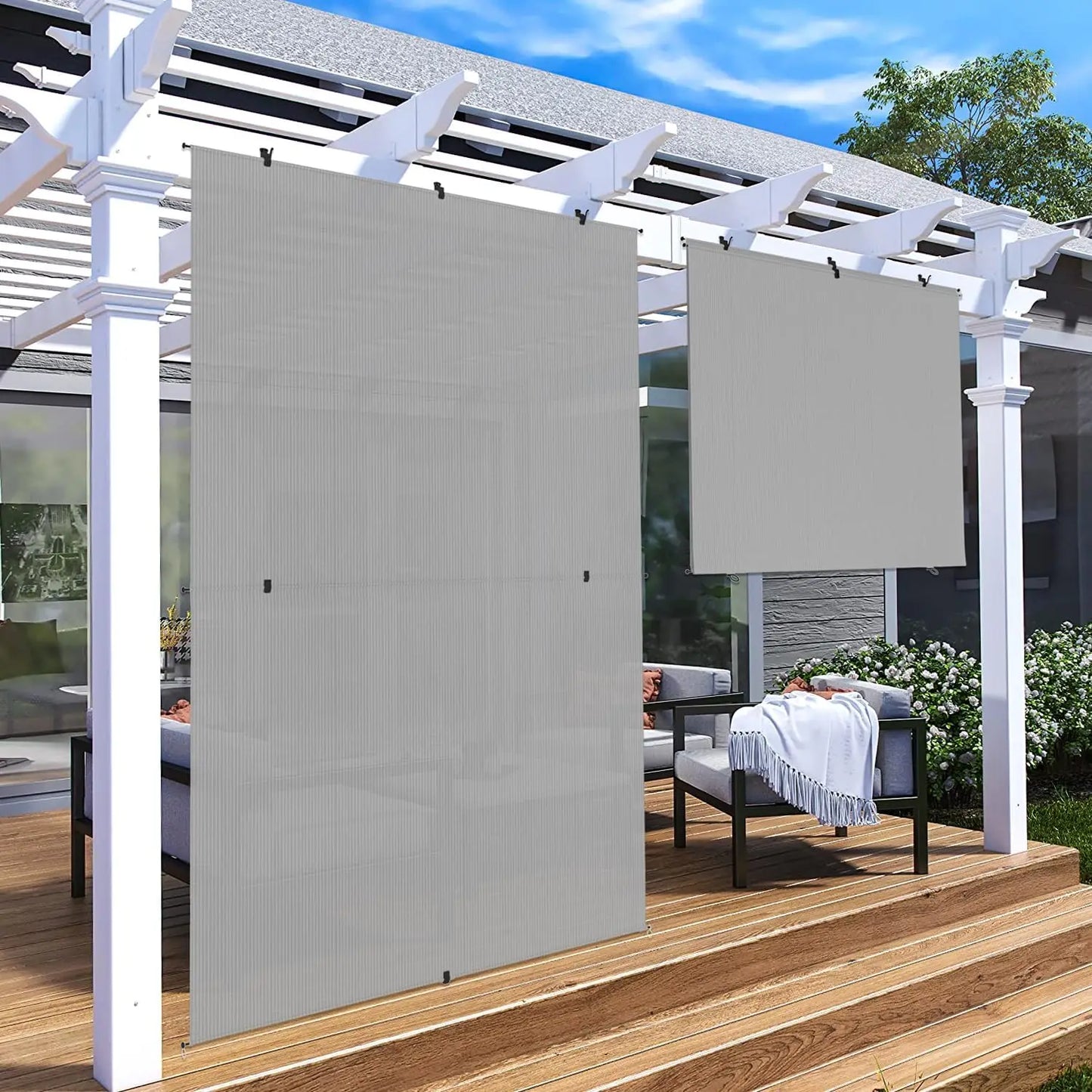 Shades Roll Up Outdoor 5'Wx6'H Foldable Roller Shade    Blinds Exterior Block Sun Screen for Outside Porch Deck Balcony Pergo
