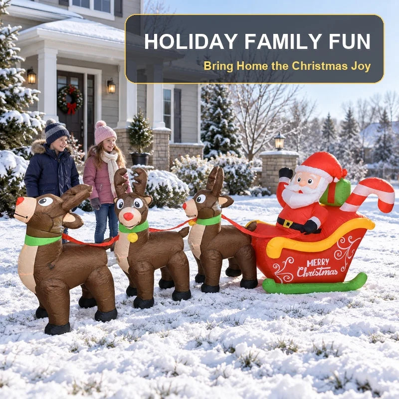 LED Inflatable Santa Sleigh with Three Reindeer Yard Decoration