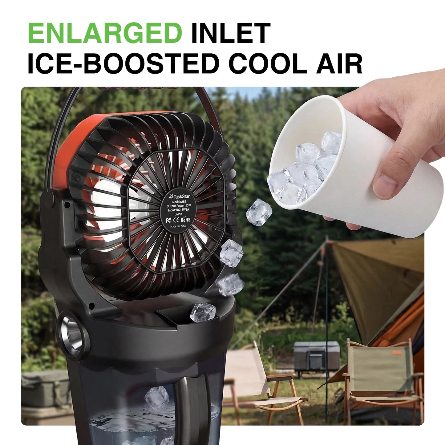 TaskStar Portable Misting Fan 33000mAh Large Rechargeable Battery Powered Outdoor Cooling Fan with Remote Control&2L Tank, Grip Handle Camping Fan with Ambient Lighting, 120° Auto-Oscillation, Timer Function
