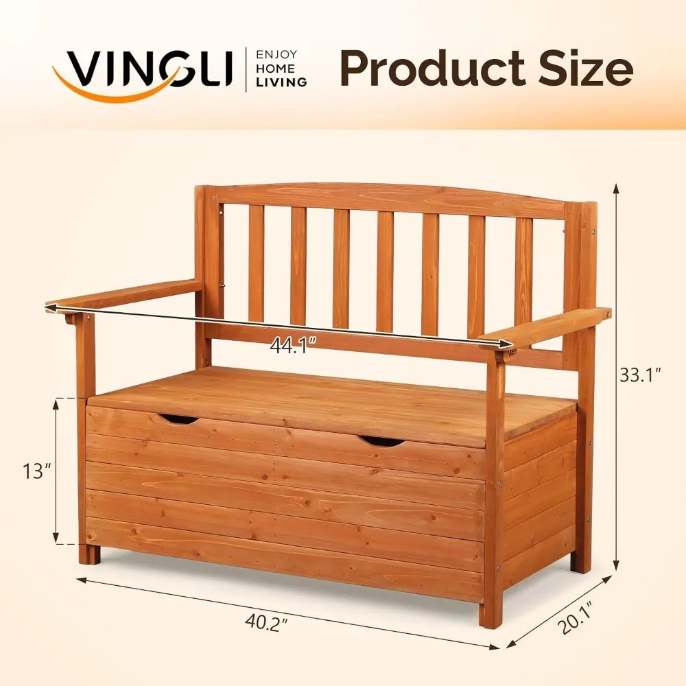 Outdoor Wood Storage Bench With Seating For Deck Patio Garden