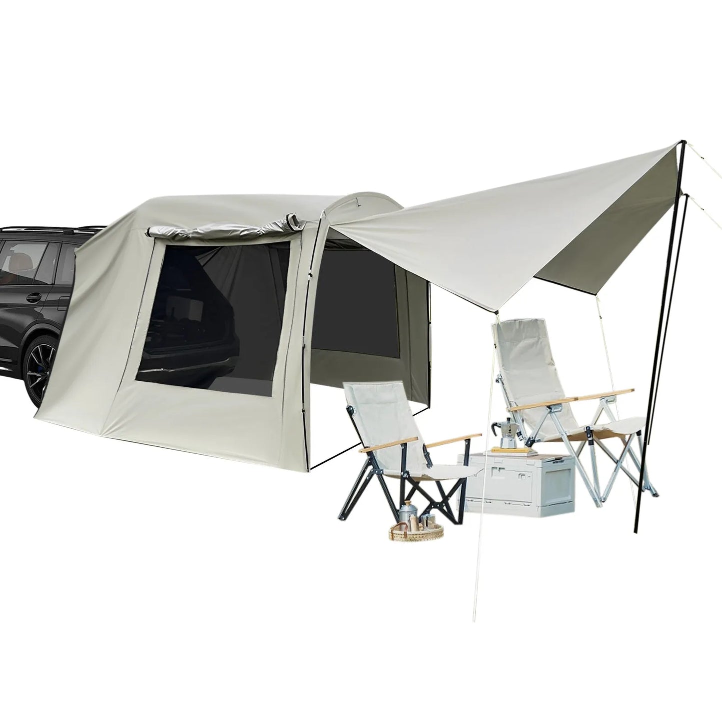 Outdoor Car Awning Tent Pu3000 Waterproof Camping 210T Silver-Coated Polyester UV40 Sunscreen 5-8 People Capacity