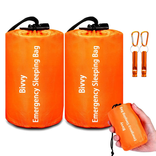 2-Pack Emergency Sleeping Bag | Survival Shelter Bag, Polyethylene Thermal Emergency Blanket, Lightweight Portable Shelter for Camping, Hiking, Outdoor Activities, Backpacking