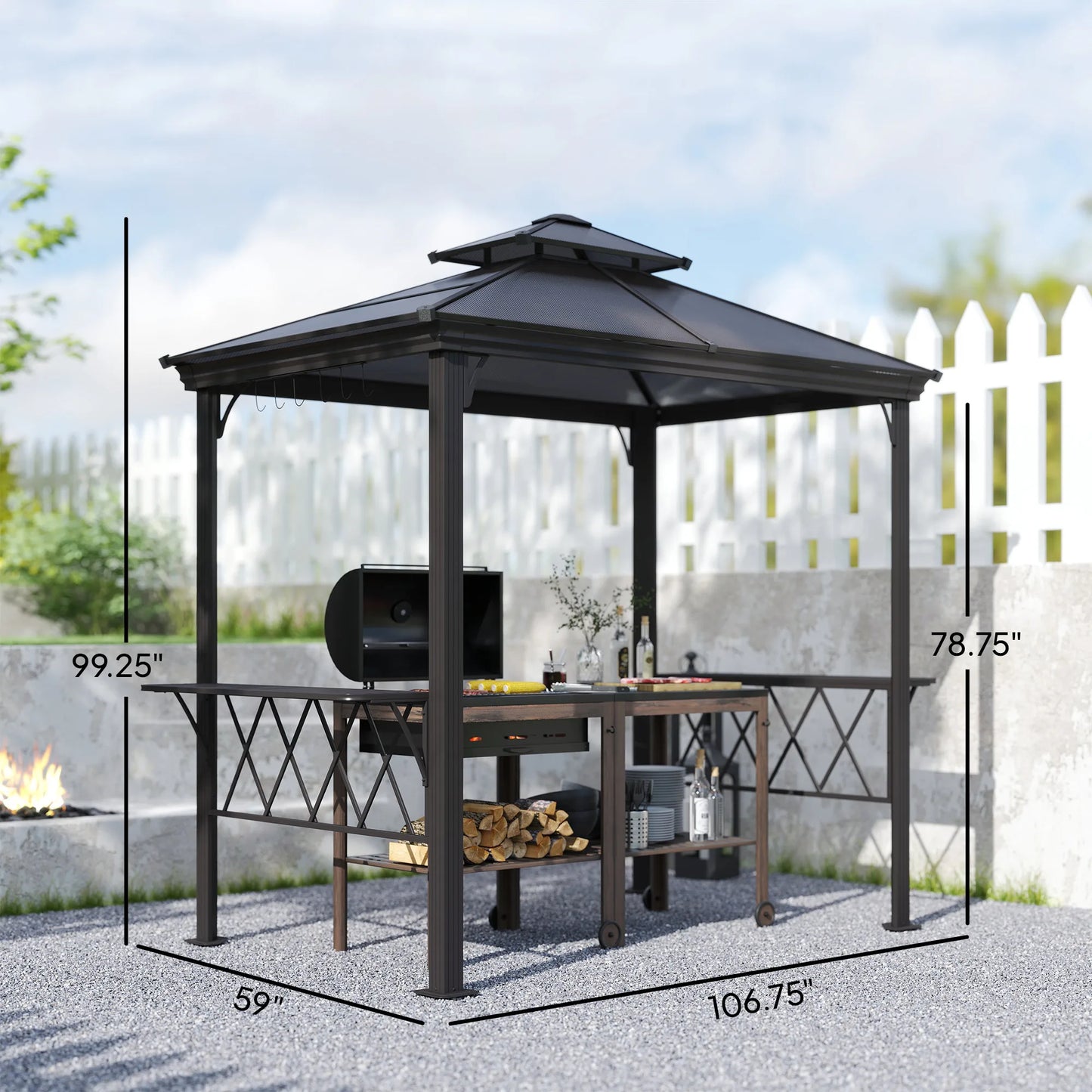 8.3ft Outdoor Double-tier BBQ Grill Canopy Gazebo w/ 2 Shelf, 6 Hooker