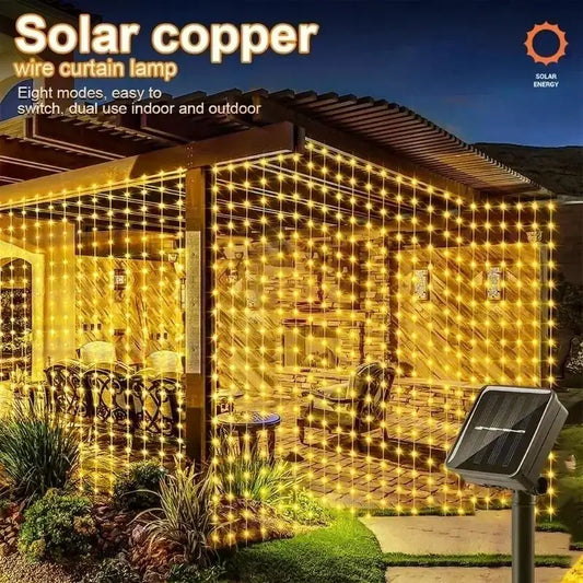 New 1 Sets of 300 LED Outdoor Fairy String Lights, Solar Curtain Lights, Waterproof Garden Party, Wedding, Christmas Decorative Lights, Festival Decorations, Halloween, New Year, Home Decorations