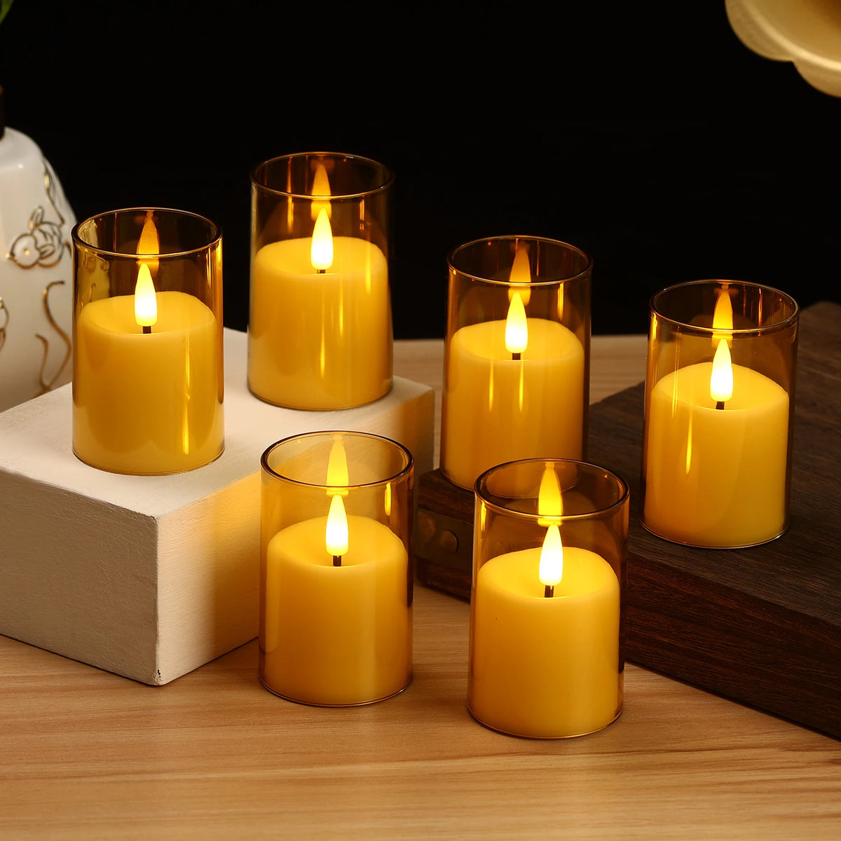 6pcs Flameless Led Electronic Candles Acrylic Glass Christmas Birthday Wedding Atmosphere Decoration Candle Lights