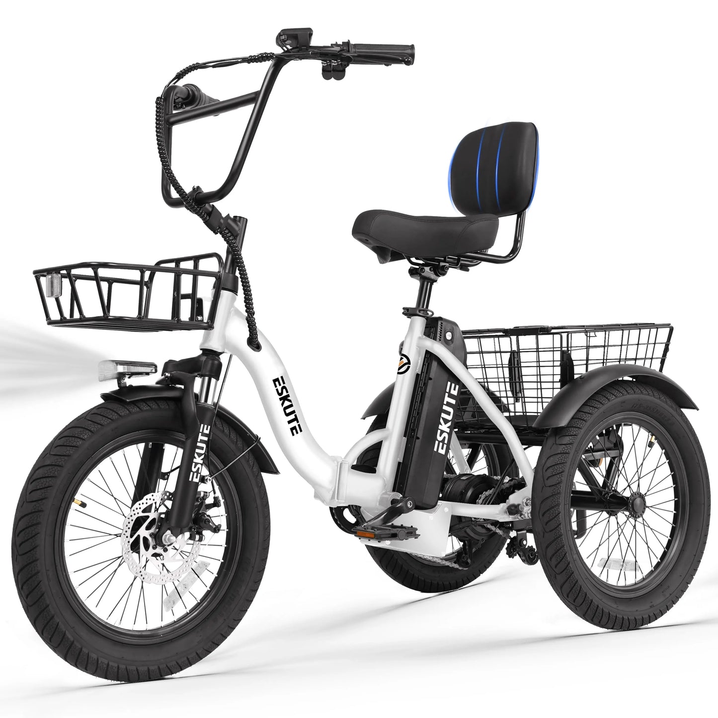 ESKUTE T300 E Trike Electric Bike, Peak 1200W Brushless Motor Folding Trike 18X3.0 Fat Tire Ebike, 624Wh Removable Battery, Step-Thru 3 Wheel Electric Bicycle, Up to 65 Miles, 18MPH+ Tricycle for Adults
