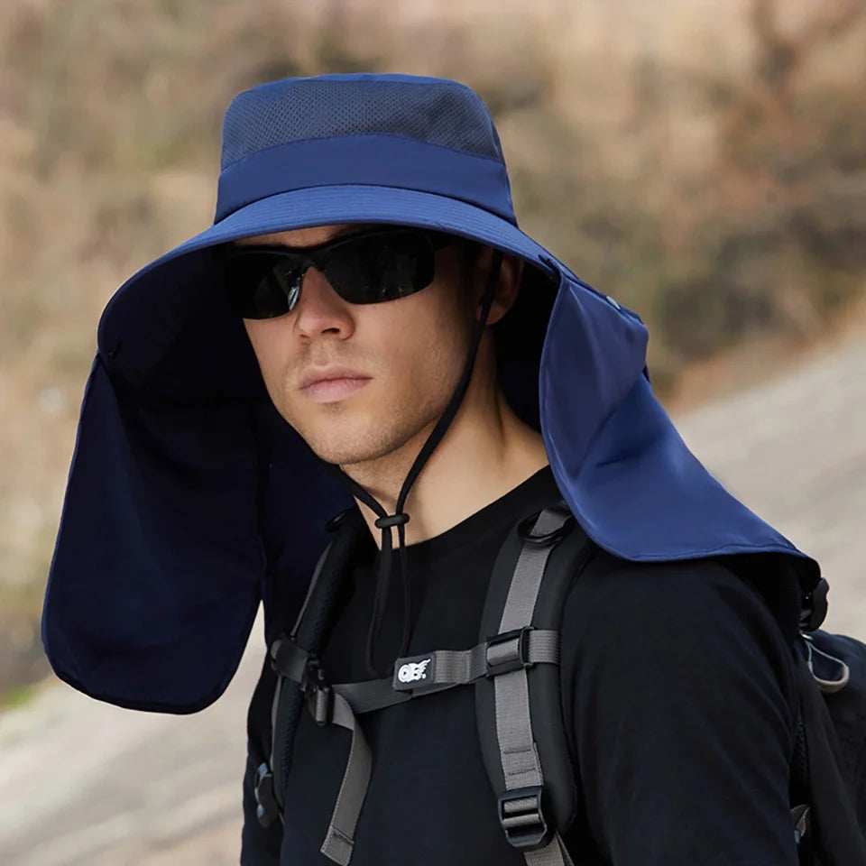 LOOGDEEL Summer Sunshade Fishing Cycling Cap Outdoor Sunscreen Face Covering Hat Oversized Brim Dual-purpose Fisherman Headwear