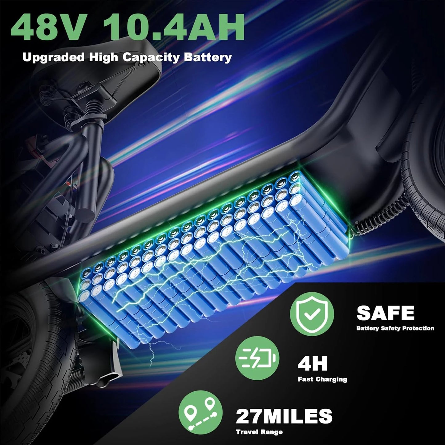2026 New14inch Electric Bicycle 10.4AH Battery 28Miles Max Range 22MPH Max Speed Shock Absorption Foldable Adult Ebike