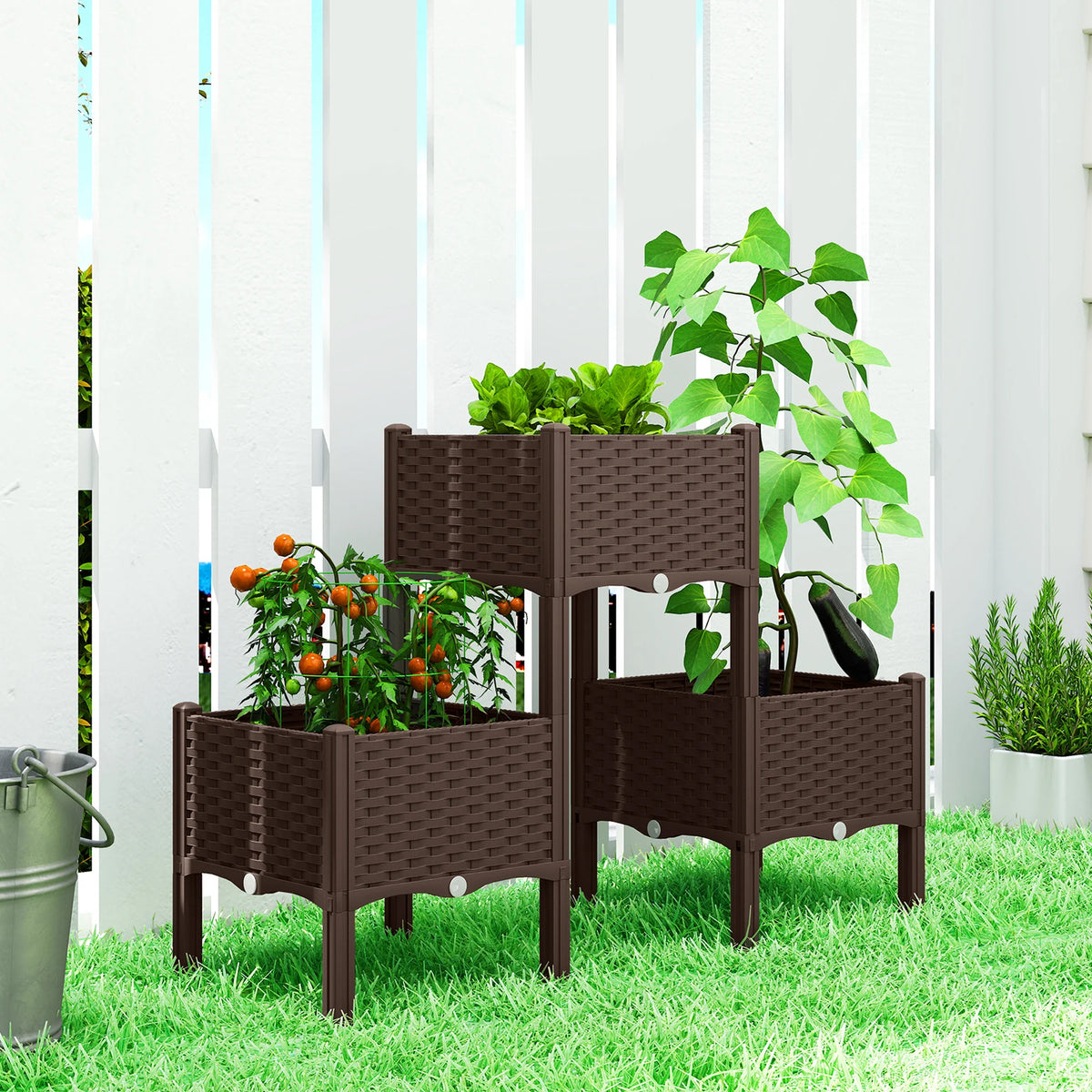 Plastic Raised Garden Bed with Legs, Self-Watering Planter Boxes