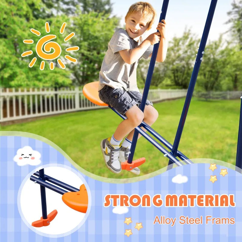 Metal Play Swing Set W/ 2 Seats 1 Glider Outdoor Playground 440lbs Capacity Patio Swings