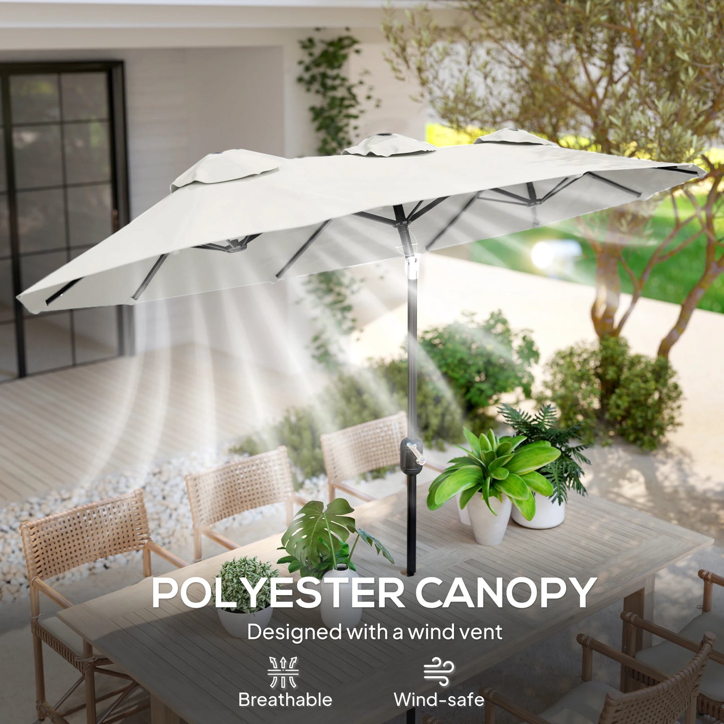 9.7' Double-Sided Patio Umbrella with 3 Air Vents, Tilt and Crank, Outdoor Umbrella, White