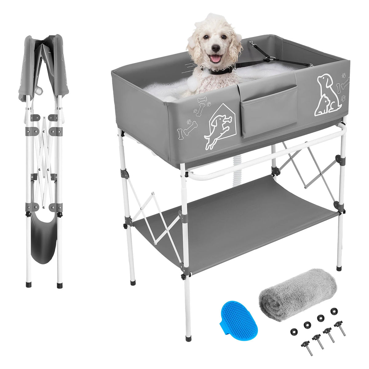 SucceBuy Elevated Dog Bathtub Foldable With Drain Hose