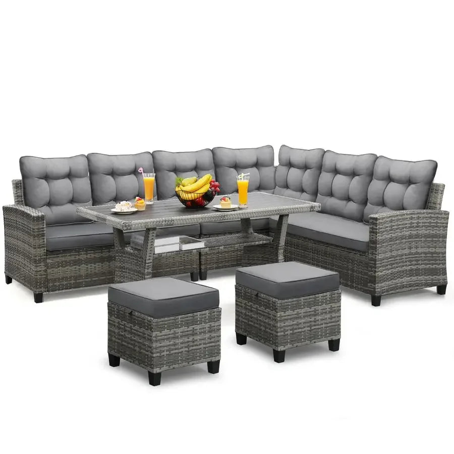 XMSJ Patio Furniture Set Outdoor Sectional Sofa And Dining Table