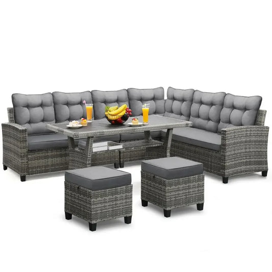 XMSJ Patio Furniture Set Outdoor Sectional Sofa And Dining Table