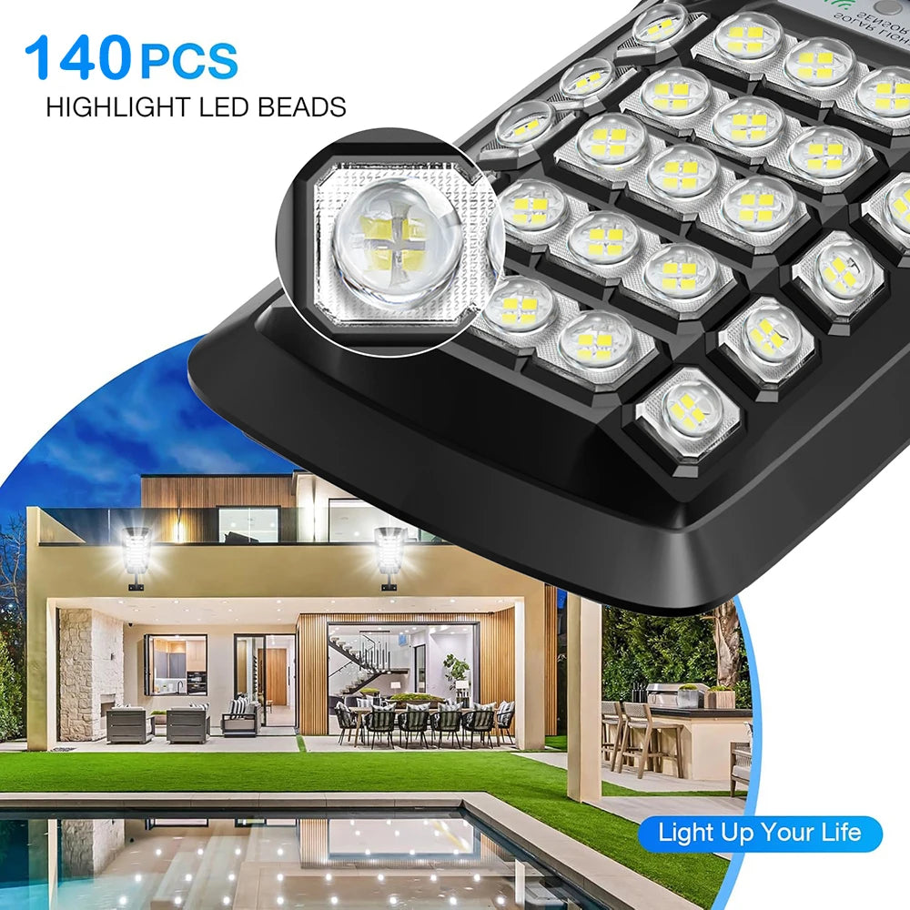 140 LED Solar Light Outdoor Solar Street Light, 6000mAh Waterproof Automatic Sensing Street Light with Remote for Garage Garden