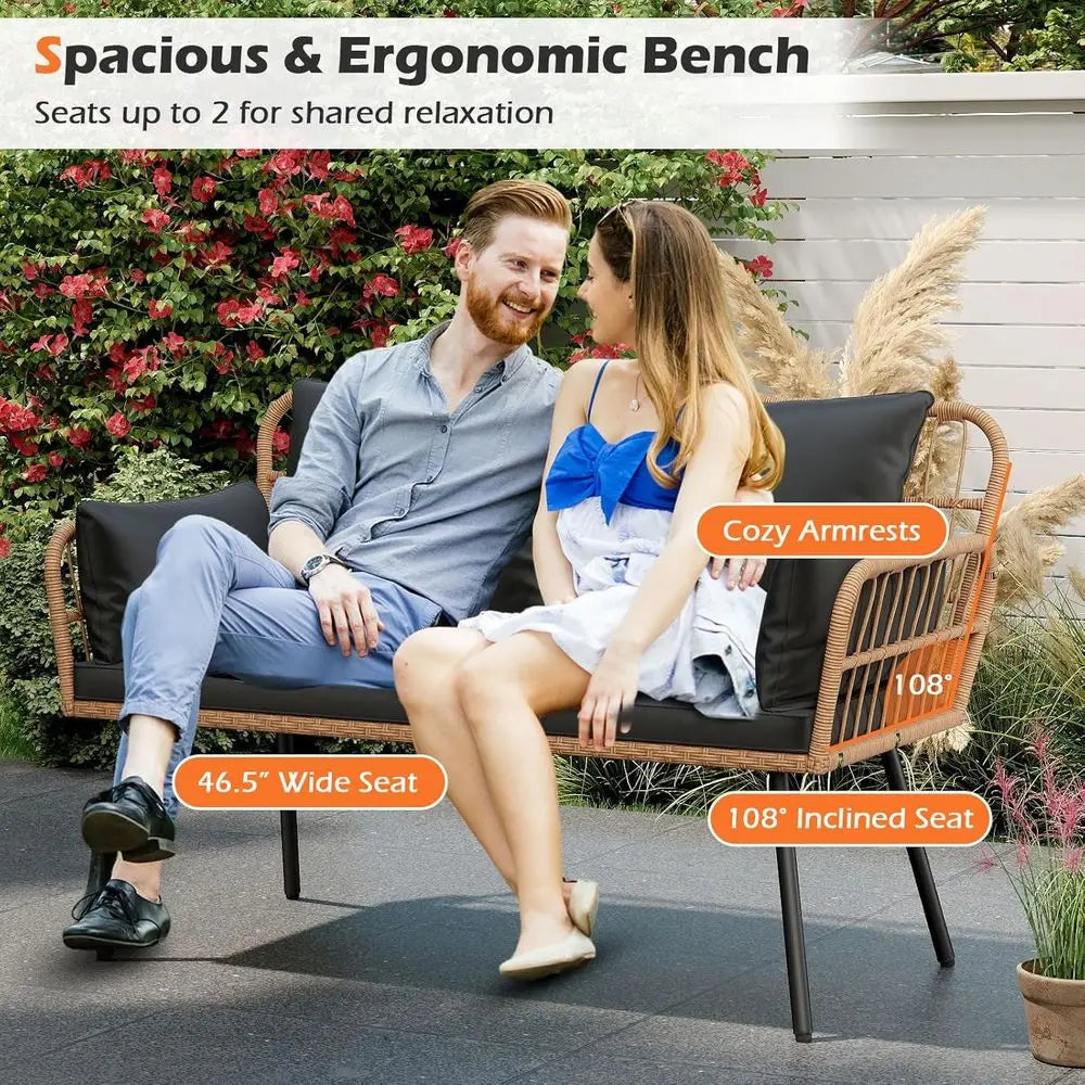 Outdoor Wicker Loveseat With Cushions For Patio And Poolside
