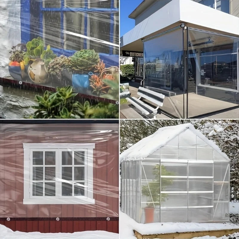 8-Mil Thickened Transparent Waterproof Tarpaulin with Sealing Rings, Rainproof Outer Cover for Courtyard Awnings, Covering Potted Flowers in Outdoor Gardens, Rain Protection Mats for Porches for Camping and Frost Protection f