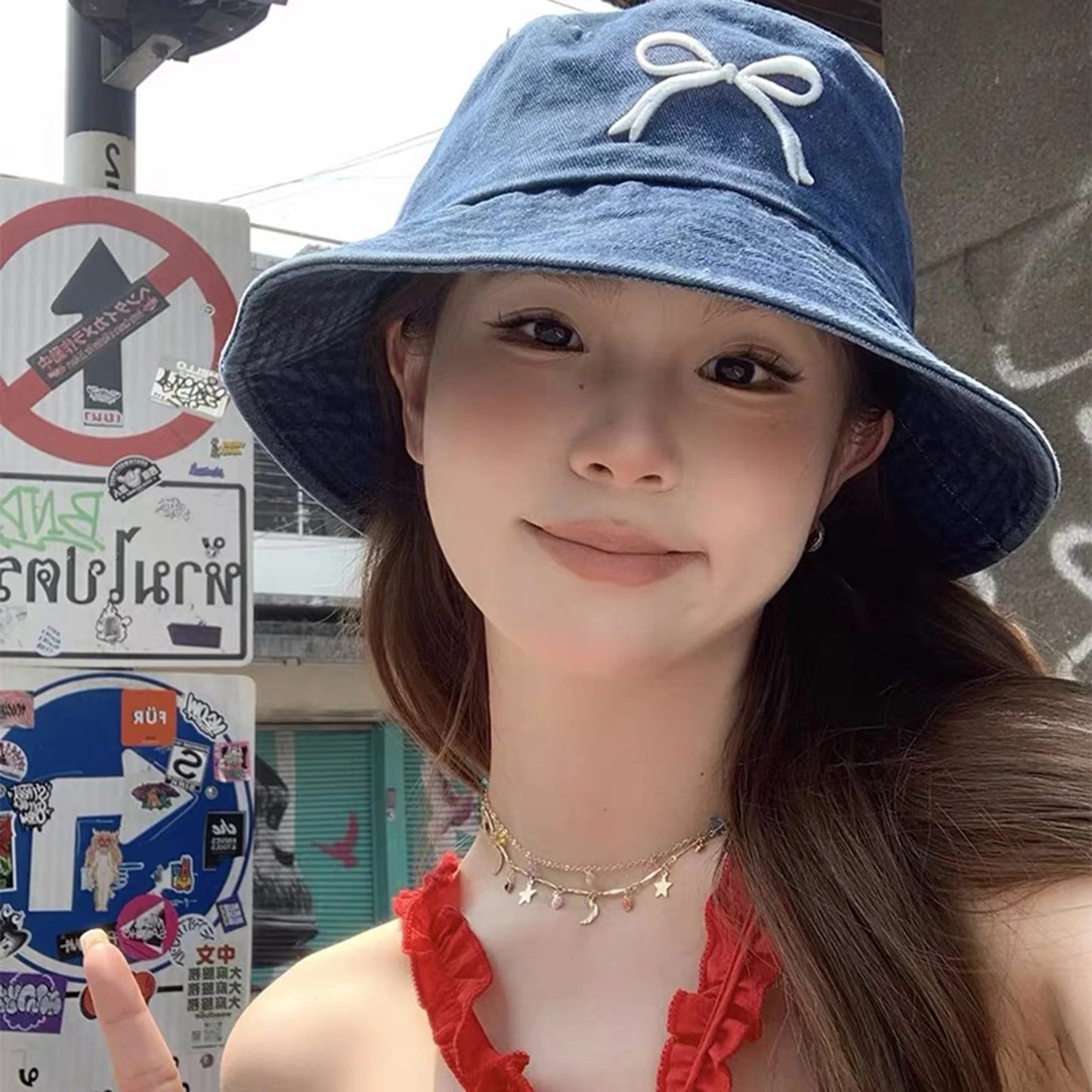 Women Sun Hat Trendy Summer Bucket Hat Outdoor Breathable Summer Denim Fisherman Hats for Beach Vacation Headwear Girls Caps