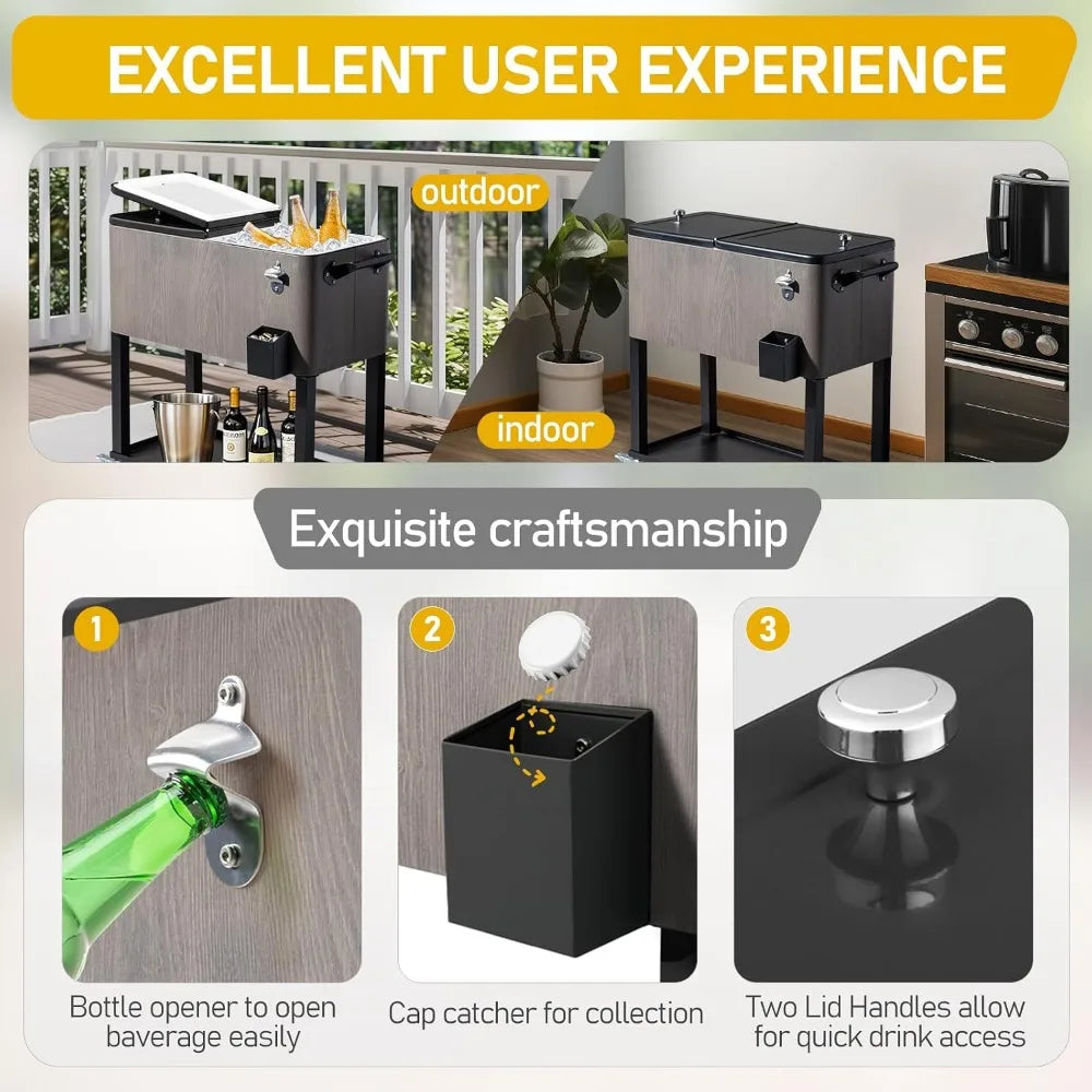 Patio Cooler With Bottle Opener And Cap Catcher With Wheels