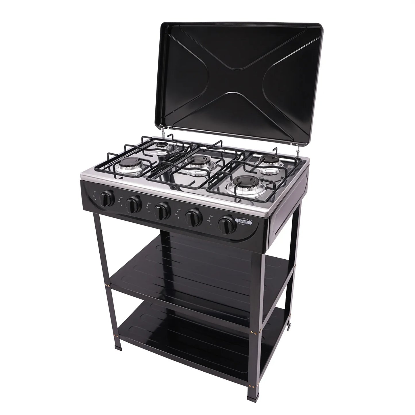 5-Burner, Gas Stove Outdoor Camping Cooking BBQ Grill With 2-Tier Storage Rack  for Camping,Fishing,RV Travel