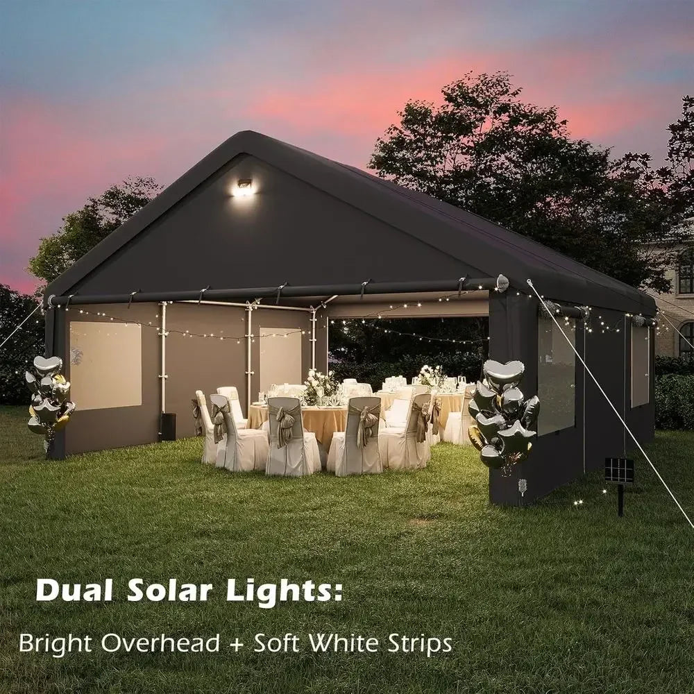 20x20 Heavy-Duty Carport with Galvanized Steel Frame and Waterproof 3-Layer PE Cover for Outdoor Storage and Vehicle Protection