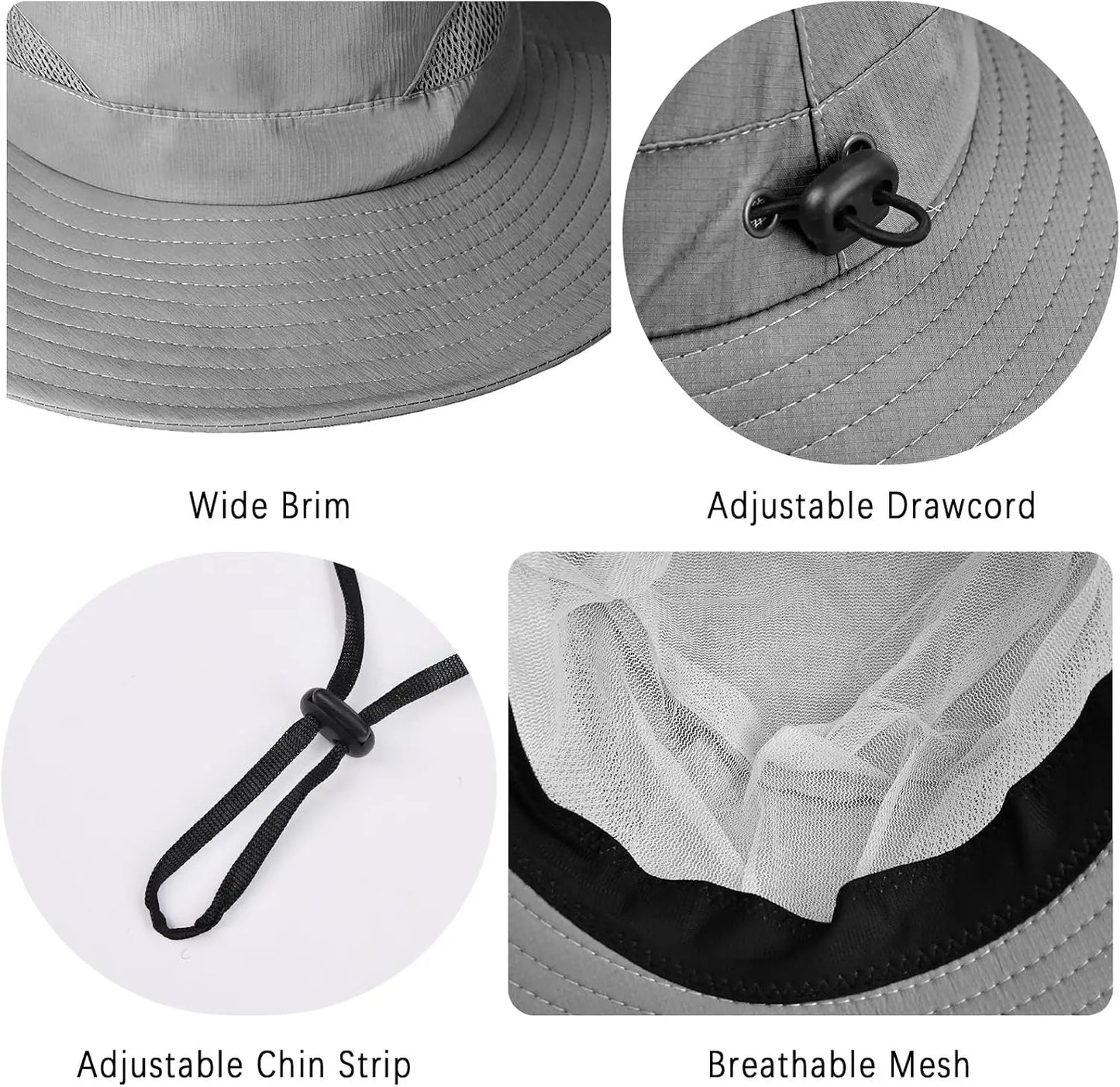 Wide Brim Safari Sun Hat for Men Women with Adjustable Chin Strap for Fishing Hiking Camping