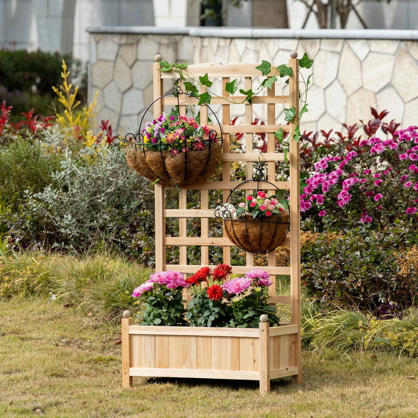 Outdoor 24" x 12" Backyard Plant Bed w/ Strong Wooden Design & Materials