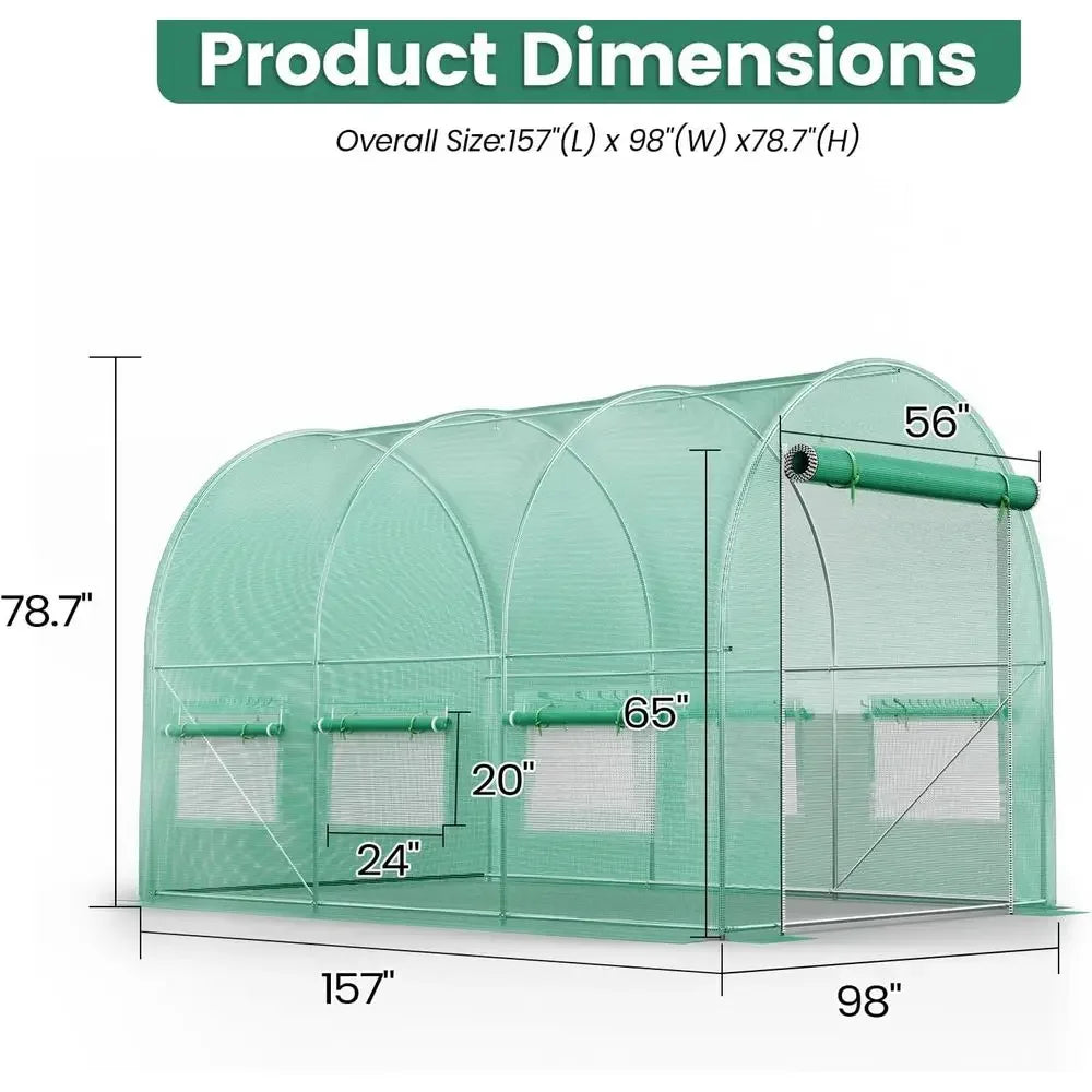 13x8x7ft Walk-in Greenhouse with 6 Ventilated Mesh Windows, Outdoor Plant Hoop House