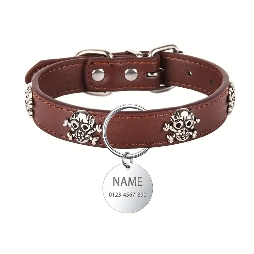 Personalized Dog With Nameplate Customizable Name Anti-Lost Pirate Skull Metal Decorative Pet Collar