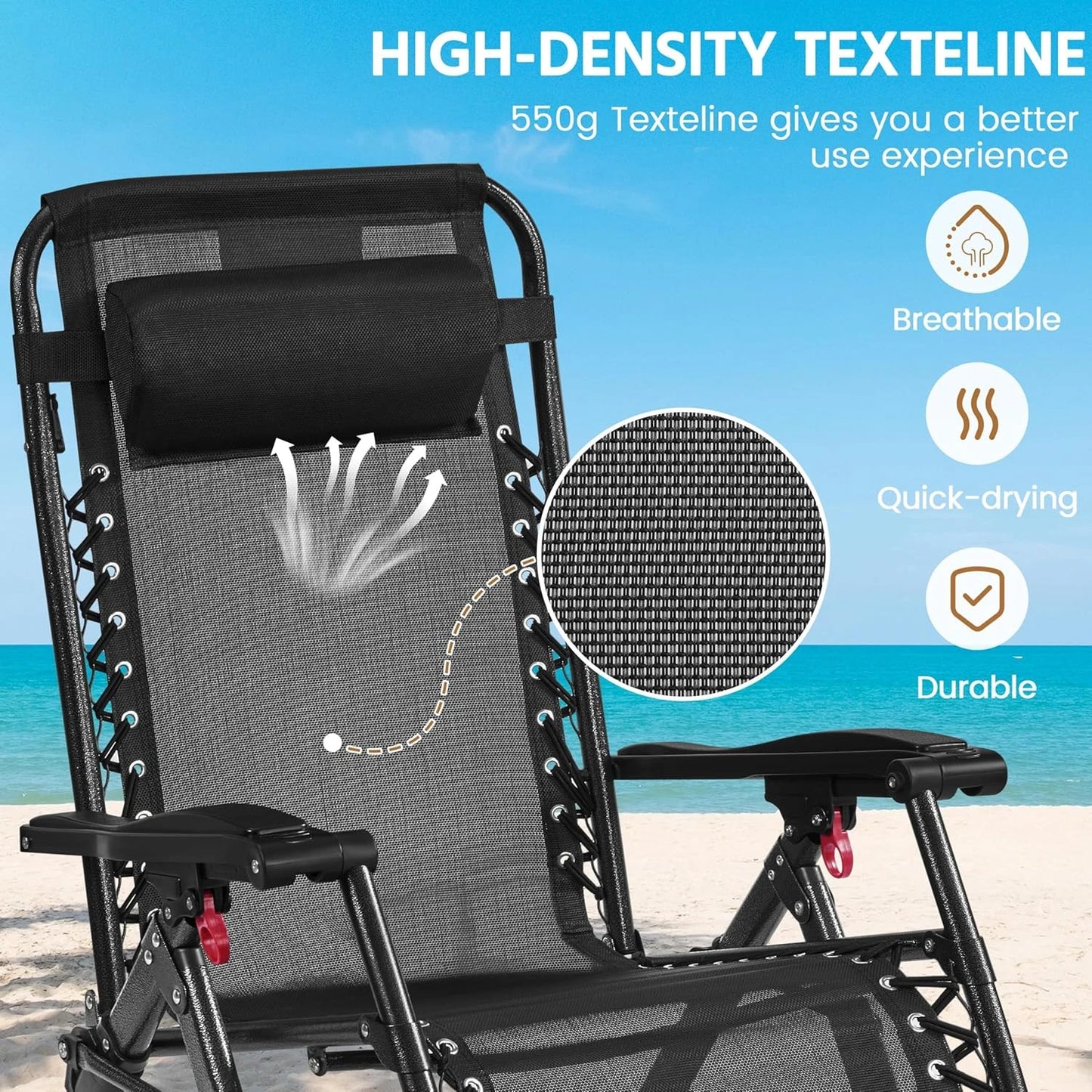 Outsunny Foldable Zero Gravity Reclining Chair, Adjustable Backrest Patio Lounger with Solid Metal Frame & Plastic-Filled Cushions, Outdoor Seat for Poolside Garden Hard Floors Relaxation