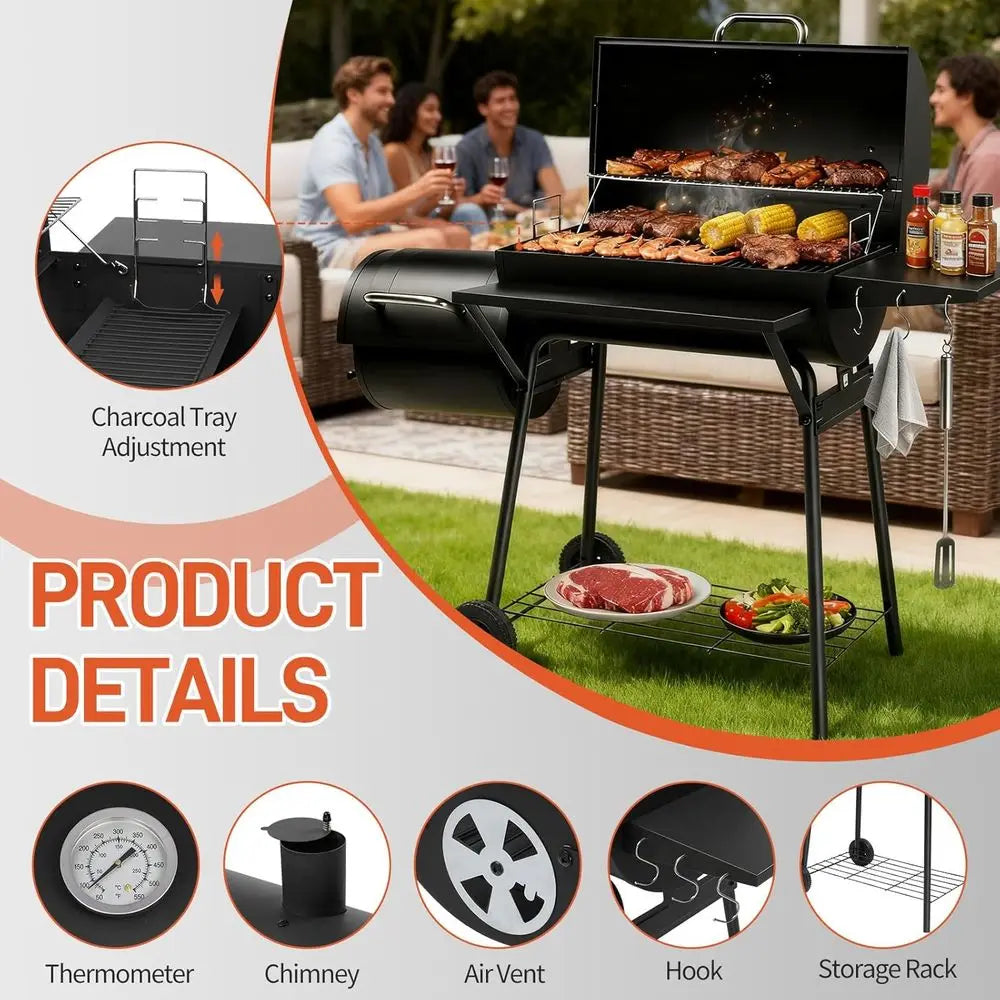 Outdoor Charcoal Smoker Grill Combo With Built In Ignition Mesh