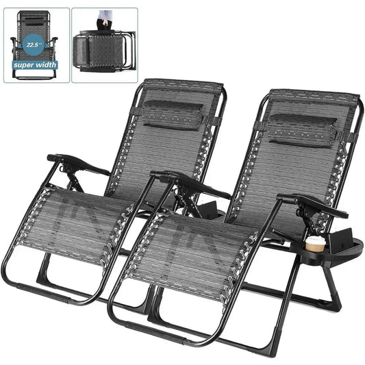 Zero Gravity Beach Lounge Chairs, Outdoor Reclining in Black, Set of 2