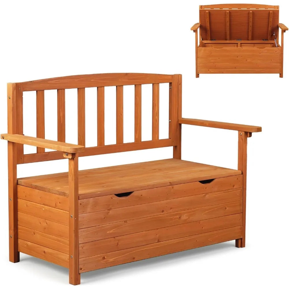 Outdoor Wood Storage Bench With Seating For Deck Patio Garden
