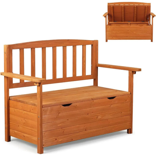 Outdoor Wood Storage Bench With Seating For Deck Patio Garden