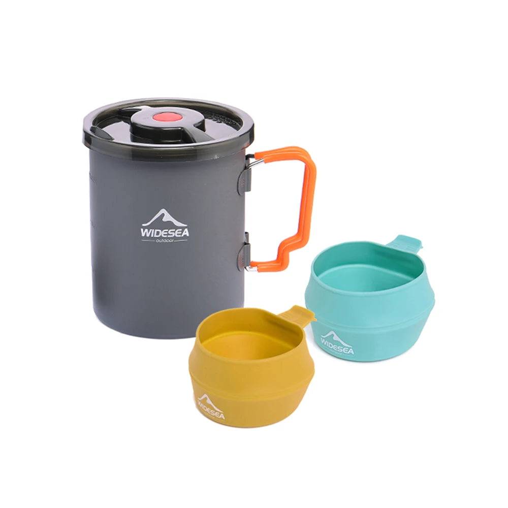 Widesea Camping Coffee Pot Set French Press Aluminum Pot with TPE Foldable Bowls for Outdoor Hiking Backpacking Picnic Travel