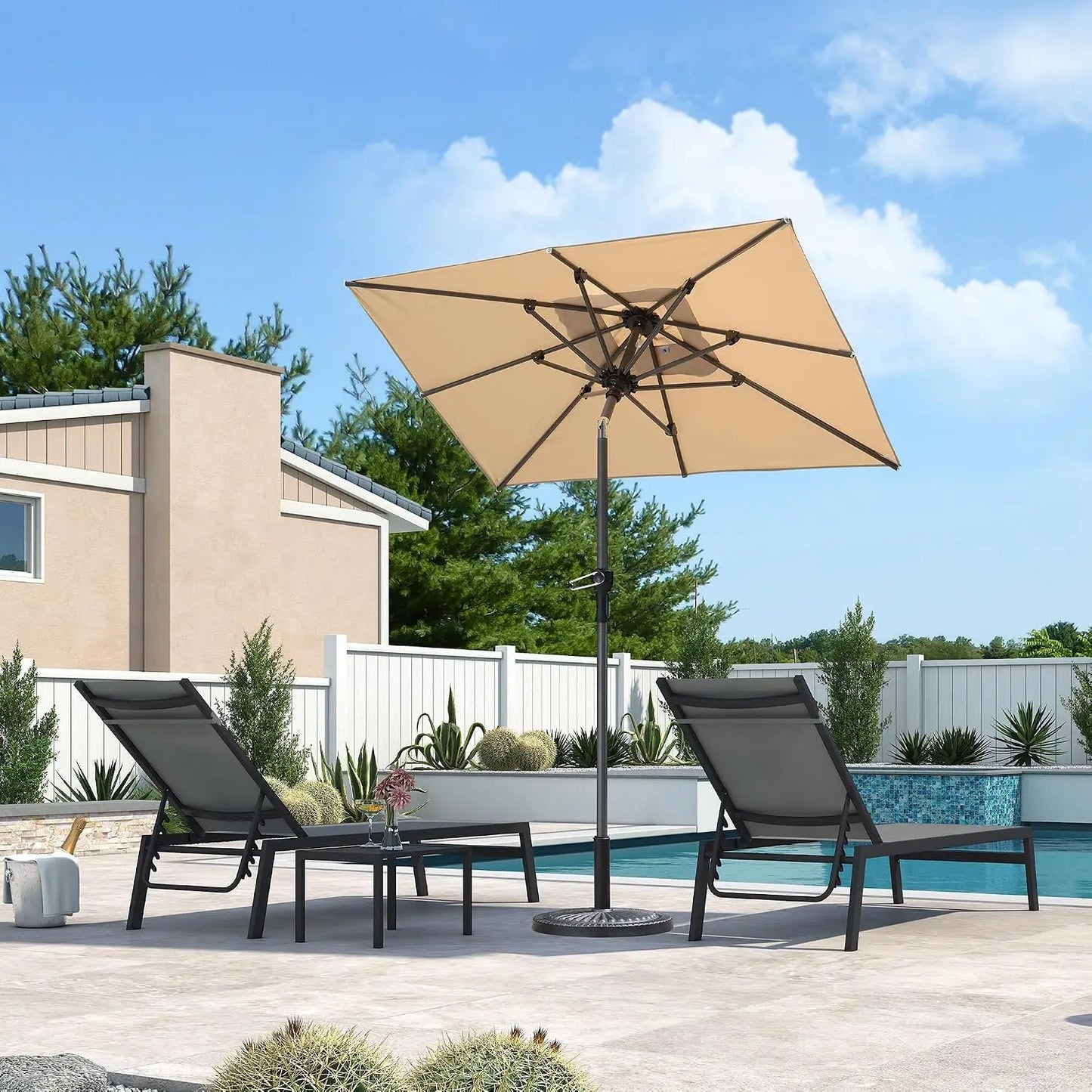 Patio Market Umbrella Six By Four Feet Rectangle Outdoor Table Shade Umbrella With Dual Direction Tilt For Backyard Deck Garden Lawn Beige