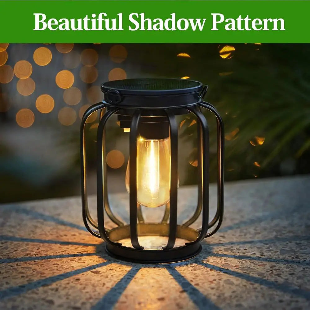 Hanging Lanterns Outdoor: 2 Pack Metal Hanging Lights with Hook, Bright Warm Waterproof LED Lanterns for Outside, Classic Decora