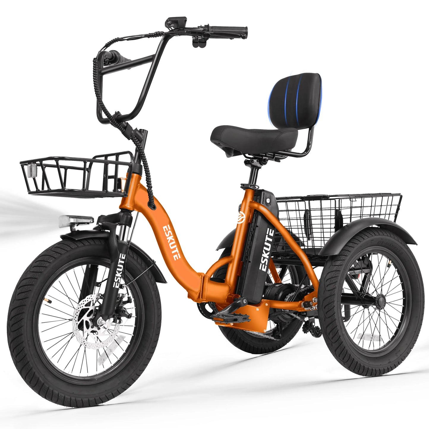 ESKUTE T300 E Trike Electric Bike, Peak 1200W Brushless Motor Folding Trike 18X3.0 Fat Tire Ebike, 624Wh Removable Battery, Step-Thru 3 Wheel Electric Bicycle, Up to 65 Miles, 18MPH+ Tricycle for Adults