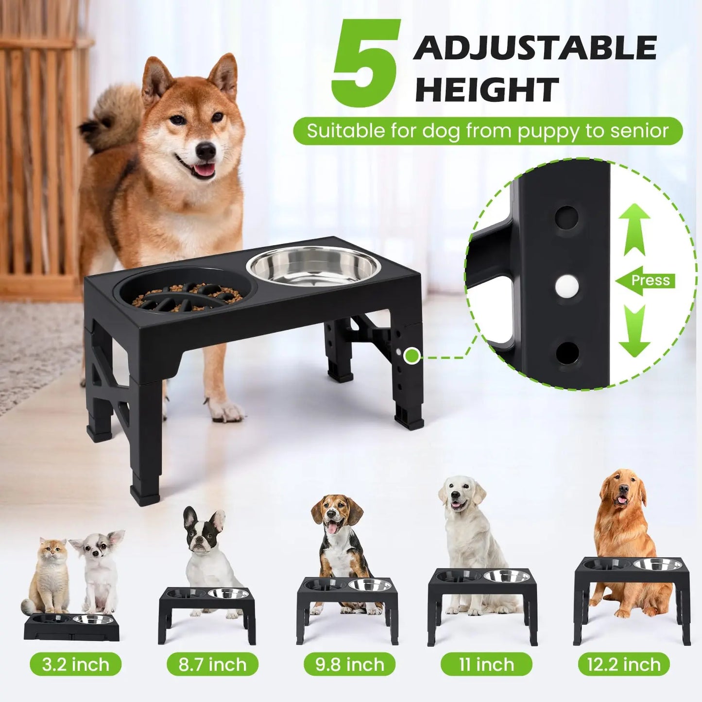 Adjustable Elevated Dog Feeder With Stainless Steel Bowls