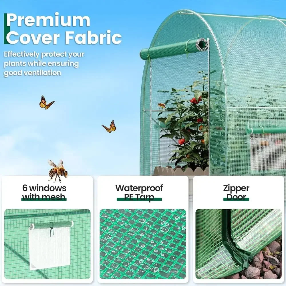 13x8x7ft Walk-in Greenhouse with 6 Ventilated Mesh Windows, Outdoor Plant Hoop House