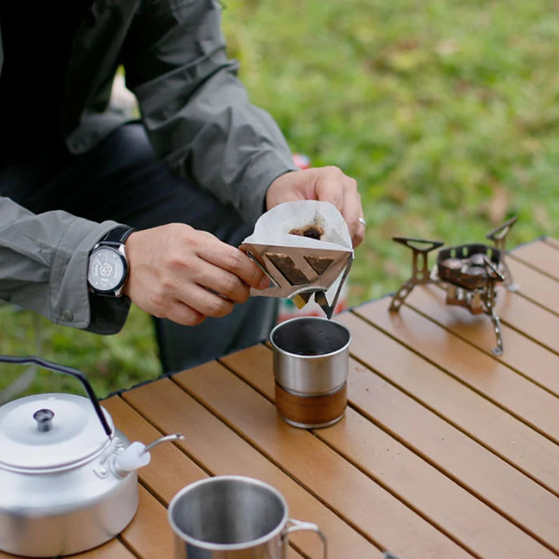 Coffee Drip Rack Outdoor Camping Portable Stainless Steel Folding Funnel Filter Cup Coffee Stove Coffee Residue Filter