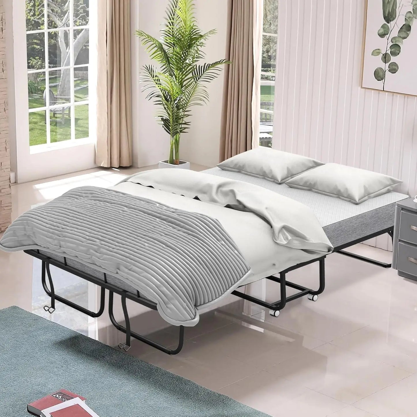 Folding Bed With Mattress For Guests Space Saving Rollaway