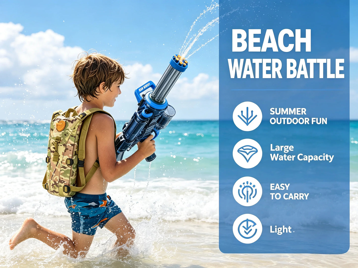 Rechargeable Automatic Gatling Water Gun Toy, Durable ABS Electric Water Blaster, Comes with Water Bag, Lithium Battery, Screwdriver and User Manual, Ideal Summer Game Gift for Pool Party, Beach & Backyard Water Battles for C