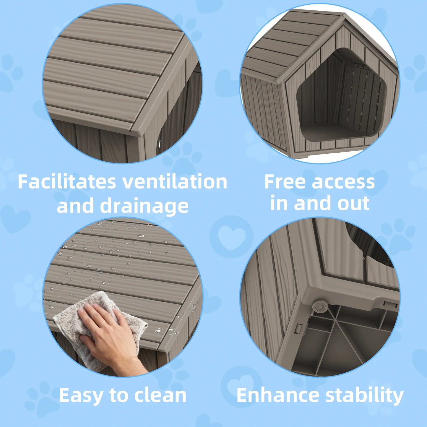 Outdoor Plastic Gable Roof Dog House With Ventilated Design