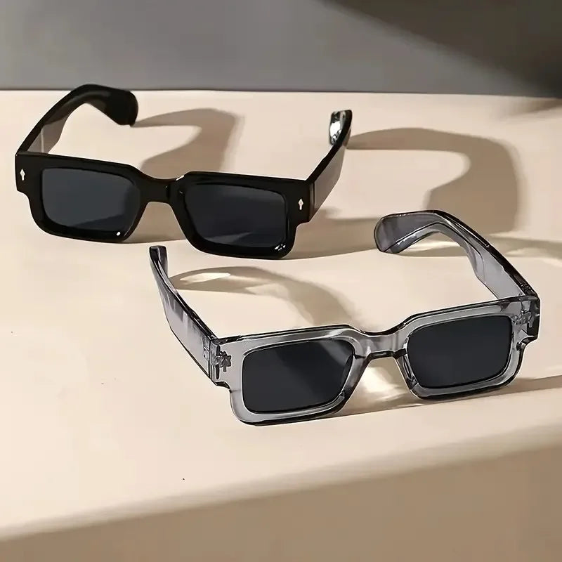 1Pc/2Pcs Men's Fashion Square Frame Black & Gray Combination Glasses Simple Casual Decorative Glasses for Beach Parties, Driving