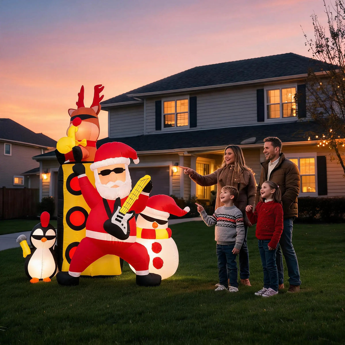 Christmas Inflatable Santa Musical Band Outdoor Garden Yard