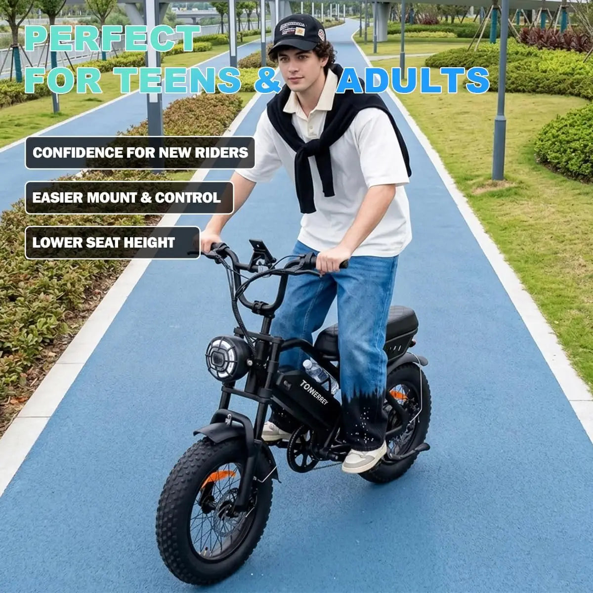 Tonnerrey T16 1000W 48V 15.6AH Electric Bicycle  16" Fat Tire E-Bike 22 MPH Max Speed 80 Miles Range Ebike for Teens Adults