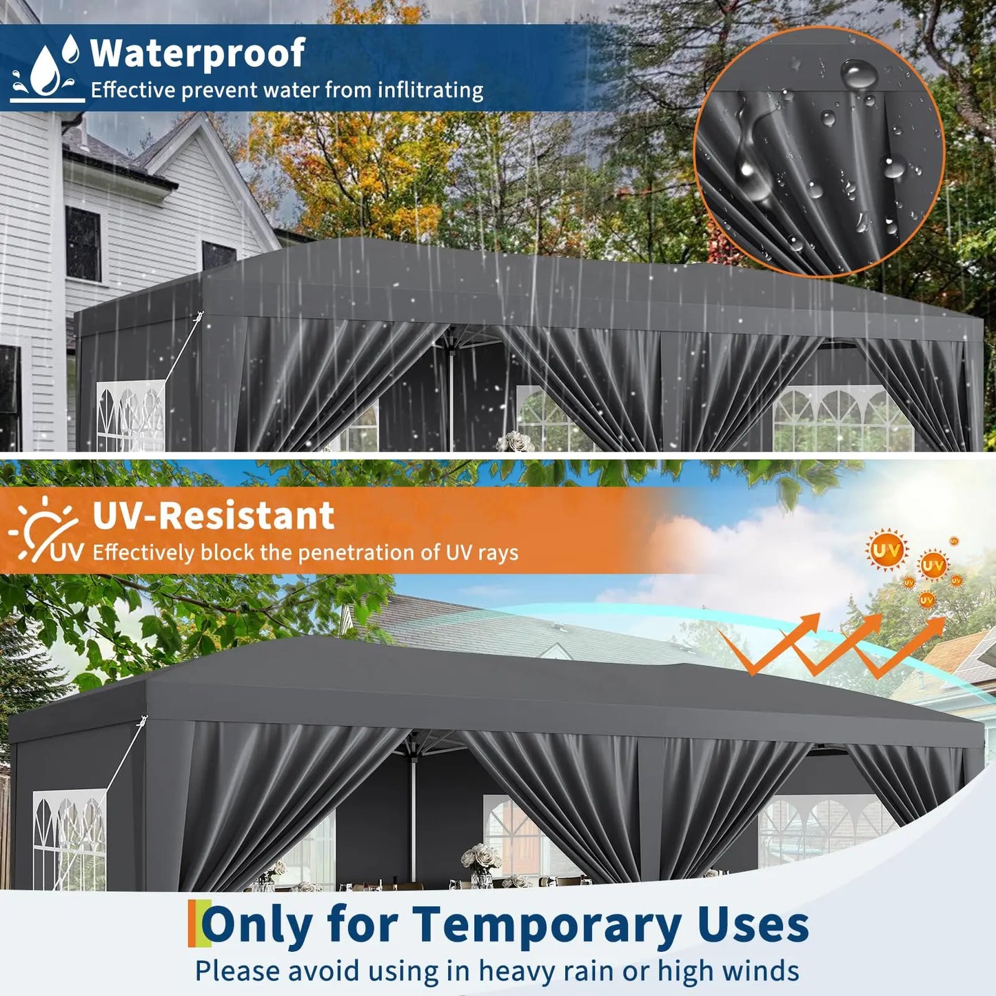 10x20 FT Pop Up Canopy Tent with 6 Removable Sidewalls, Reinforced Waterproof Outdoor Gazebo, 3 Height Adjustable Party Tent for Wedding, Market, Backyard Events, Includes Carry Bag