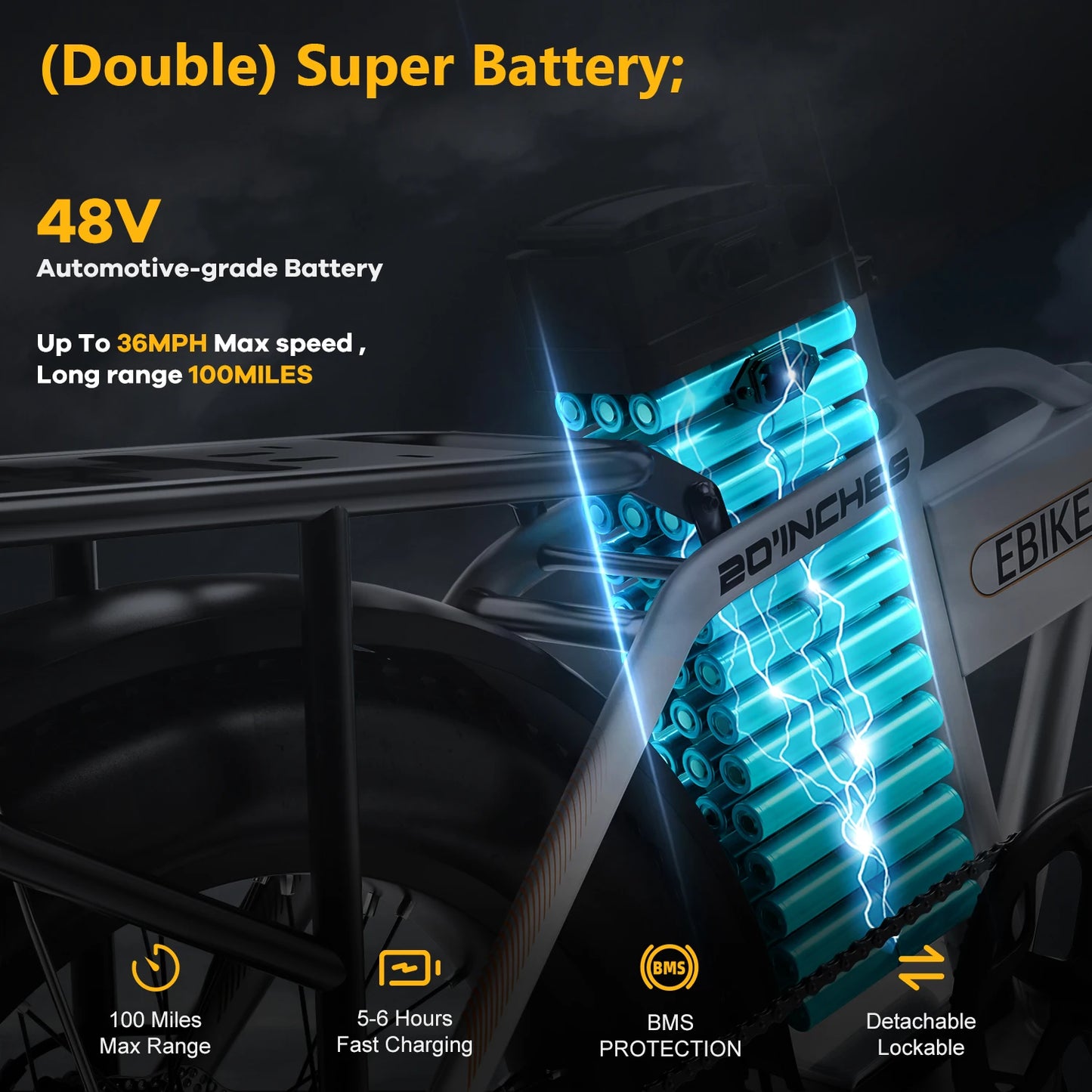 Cybervelo 1000W Peak High-speed Brushless Folding 20 Inch Fat Tire Electric Bike for Adults 48V 20.8Ah/50Ah Removable Battery 80 Miles Range Commuter E-Bicycle EK4